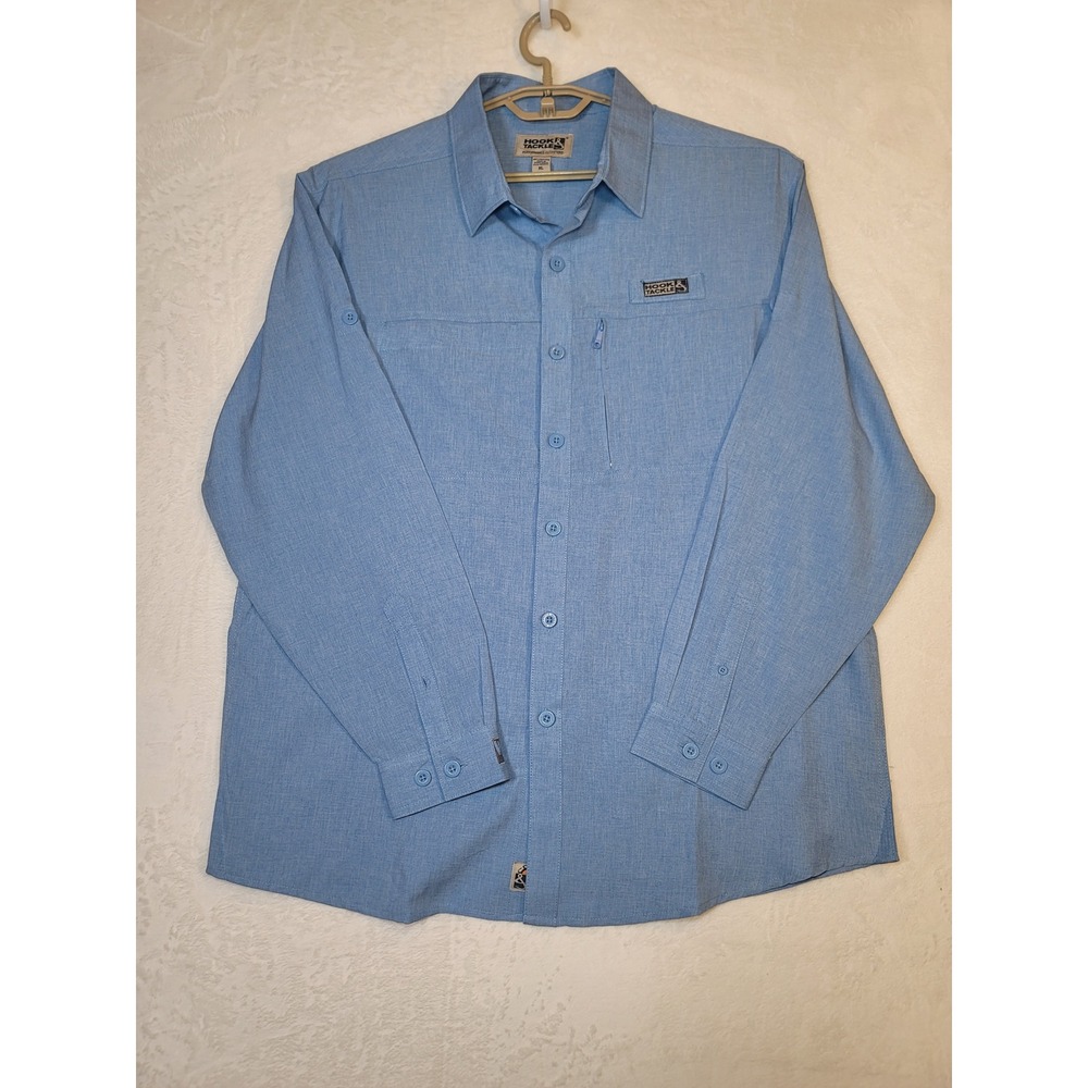 Hook & Tackle Performance Fisherman Shirt Mens XL Outdoor Camping UPF Blue